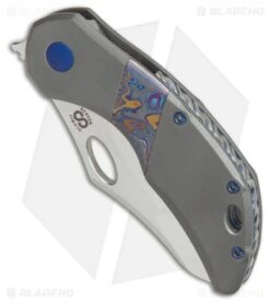 Olamic Cutlery Busker Gusto Frame Lock Darkblast Ti/Timascus (2.5" Satin) -Blade Vault Olamic Cutlery Busker Gusto Dark Blasted Ti Timascus satin BHQ 82001 er spine