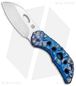 Olamic Cutlery Busker Largo Knife Blue Volcanic Ti/Funky Holes (2.5" Satin)