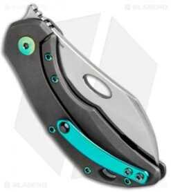 Olamic Cutlery Busker Largo Knife Darkblast Ti/Green Hardware (2.5" Satin) -Blade Vault Olamic Cutlery Busker Largo Darkblast Ti Green Hardware Satin BHQ 91573 jr side