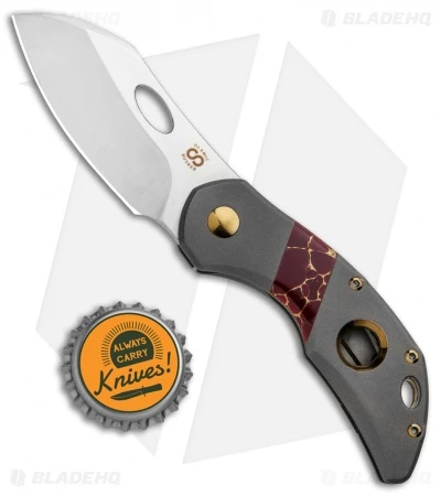 Olamic Cutlery Busker Largo Knife Darkblast Ti/Red Recon Stone (2.5" Satin) 4 Olamic Cutlery Busker Largo Knife Darkblast Ti/Red Recon Stone (2.5" Satin) - Image 4
