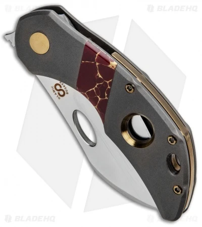 Olamic Cutlery Busker Largo Knife Darkblast Ti/Red Recon Stone (2.5" Satin) 2 Olamic Cutlery Busker Largo Knife Darkblast Ti/Red Recon Stone (2.5" Satin) - Image 2