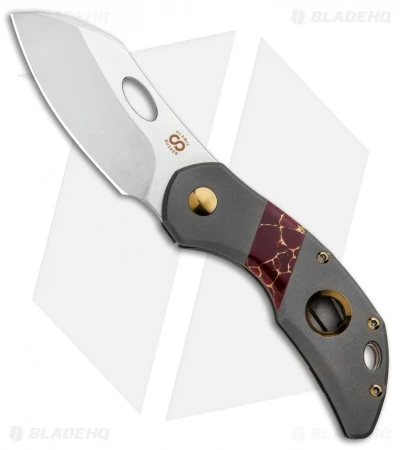 Olamic Cutlery Busker Largo Knife Darkblast Ti/Red Recon Stone (2.5" Satin) 1 Olamic Cutlery Busker Largo Knife Darkblast Ti/Red Recon Stone (2.5" Satin)