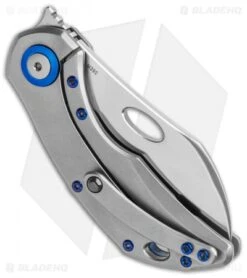 Olamic Cutlery Busker Largo Frame Lock Knife Lightblast Ti Blue (2.5" Satin) -Blade Vault Olamic Cutlery Busker Largo FL Lightblast Ti Blue Satin BHQ 115933 jr side