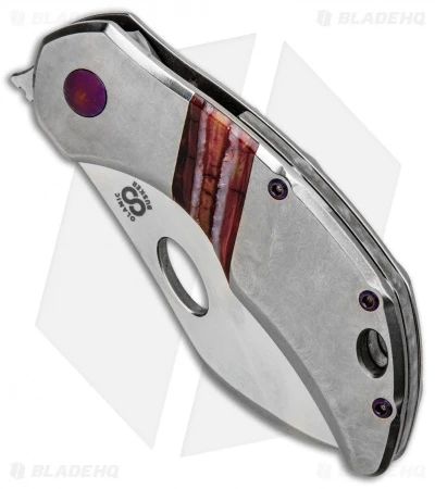 Olamic Cutlery Busker Largo Knife Jeweled Ti/Red Mammoth Inlay (2.5" Satin) 2 Olamic Cutlery Busker Largo Knife Jeweled Ti/Red Mammoth Inlay (2.5" Satin) - Image 2