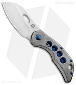 Olamic Cutlery Busker Largo Knife Orange Peel Ti / Blue Holes (2.5" Satin) 375L