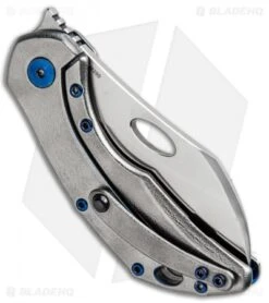 Olamic Cutlery Busker Largo Knife Orange Peel Ti / Blue Holes (2.5" Satin) 375L -Blade Vault Olamic Cutlery Busker Largo Orange Peel Ti Blue Holes Satin 375BL BHQ 93013 jr side