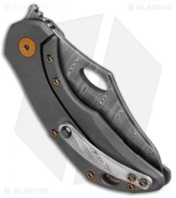 Olamic Cutlery Busker Semper Frame Lock Knife Blasted 3-Hole Ti (2.5" Damasteel) 6 Olamic Cutlery Busker Semper Frame Lock Knife Blasted 3-Hole Ti (2.5" Damasteel) -Blade Vault Olamic Cutlery Busker Semper FL Blasted 3 Hole Ti Damasteel BHQ 97085 jr side