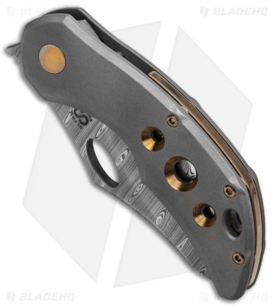 Olamic Cutlery Busker Semper Frame Lock Knife Blasted 3-Hole Ti (2.5" Damasteel) 2 Olamic Cutlery Busker Semper Frame Lock Knife Blasted 3-Hole Ti (2.5" Damasteel) - Image 2