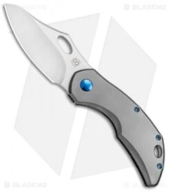 Olamic Cutlery Busker Semper Frame Lock Knife Blasted Ti W/ Blue HW (2.5" Satin)