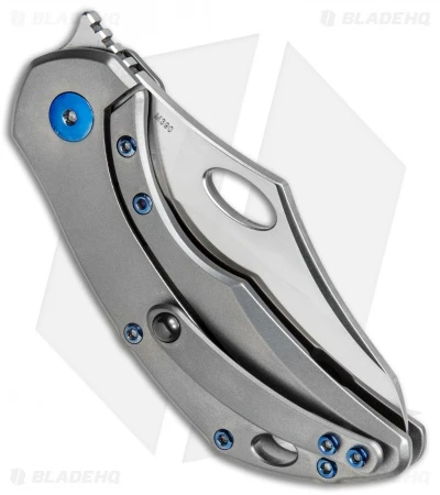 Olamic Cutlery Busker Semper Frame Lock Knife Blasted Ti W/ Blue HW (2.5" Satin) 3 Olamic Cutlery Busker Semper Frame Lock Knife Blasted Ti W/ Blue HW (2.5" Satin) - Image 3