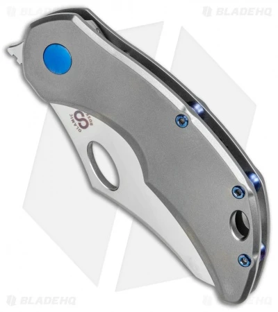 Olamic Cutlery Busker Semper Frame Lock Knife Blasted Ti W/ Blue HW (2.5" Satin) 2 Olamic Cutlery Busker Semper Frame Lock Knife Blasted Ti W/ Blue HW (2.5" Satin) - Image 2