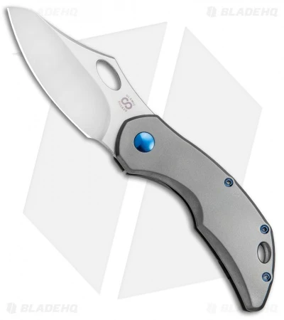 Olamic Cutlery Busker Semper Frame Lock Knife Blasted Ti W/ Blue HW (2.5" Satin) 1 Olamic Cutlery Busker Semper Frame Lock Knife Blasted Ti W/ Blue HW (2.5" Satin)