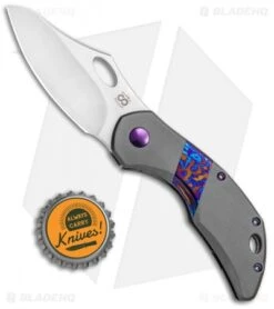 Olamic Cutlery Busker Semper Frame Lock Blasted Ti/Timascus/Purple (2.5" Satin) -Blade Vault Olamic Cutlery Busker Semper FL Blasted Ti Timascus Purple Satin BHQ 80317 jr bottlecap
