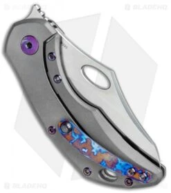 Olamic Cutlery Busker Semper Frame Lock Blasted Ti/Timascus/Purple (2.5" Satin) -Blade Vault Olamic Cutlery Busker Semper FL Blasted Ti Timascus Purple Satin BHQ 80317 jr side