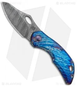 Olamic Cutlery Busker Semper Frame Lock Knife Blue Entropic Ti (2.5" Damasteel)