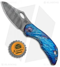 Olamic Cutlery Busker Semper Frame Lock Knife Blue Entropic Ti (2.5" Damasteel) -Blade Vault Olamic Cutlery Busker Semper FL Blue Entropic Ti Damasteel BHQ 97075 jr bottlecap