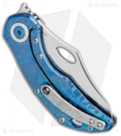 Olamic Cutlery Busker Semper Frame Lock Frosty Holes Blue Accents (2.5" Satin) -Blade Vault Olamic Cutlery Busker Semper FL Frosty Holes Blue Accents Satin BHQ 115999 jr side