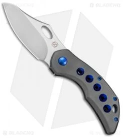 Olamic Cutlery Busker Semper Frame Lock Knife Ti W/ Blue Holes (2.5" Satin)