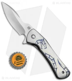 Olamic Cutlery Gambit Liner Lock Knife Ti Blue Anodized/Carved (3" Satin) G016 -Blade Vault Olamic Cutlery Gambit LL Ti Blue Anodized Carved G016 BHQ 71433 jr bottlecap