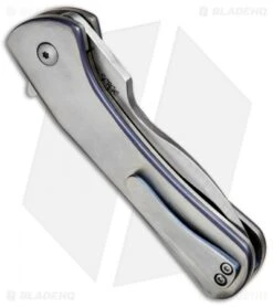 Olamic Cutlery Gambit Liner Lock Knife Ti Blue Anodized/Carved (3" Satin) G016 -Blade Vault Olamic Cutlery Gambit LL Ti Blue Anodized Carved G016 BHQ 71433 jr side