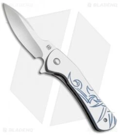 Olamic Cutlery Gambit Liner Lock Knife Ti Carved/Blue Anodized (3" Satin) G017