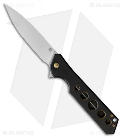 Olamic Cutlery Rainmaker Frame Lock Knife Black/Gold Holes Ti (4.25" Satin) 1 Olamic Cutlery Rainmaker Frame Lock Knife Black/Gold Holes Ti (4.25" Satin)