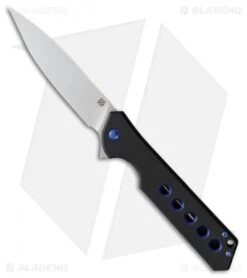 Olamic Cutlery Rainmaker Frame Lock Knife Black/Blue Holes Ti (4.25" Satin)