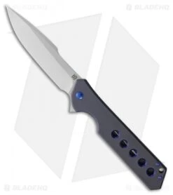 Olamic Cutlery Rainmaker Harpoon Knife Blue GunKote/Holes Ti (4.25" Satin)