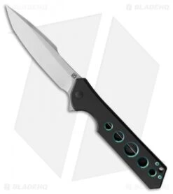 Blade Vault 18 Olamic Cutlery Rainmaker Harpoon Knife Black/Green Holes Ti (4.25" Satin)