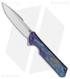 Olamic Cutlery Rainmaker Harpoon Knife Entropic Ti/Blue HW (4.25" Satin)