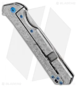 Olamic Cutlery Rainmaker Knife Frosty Holes Ti/ Blue HW (4.25" Satin) -Blade Vault Olamic Cutlery Rainmaker Frosty Holes Ti Blue HW Satin BHQ 101908 jr side