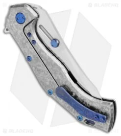 Olamic Cutlery Soloist Agent Frame Lock Knife Frosty Titanium (4.3" Satin) 6 Olamic Cutlery Soloist Agent Frame Lock Knife Frosty Titanium (4.3" Satin) -Blade Vault Olamic Cutlery Soloist Agent FL Frosty Ti Blue Holes Satin BHQ 103507 jr side