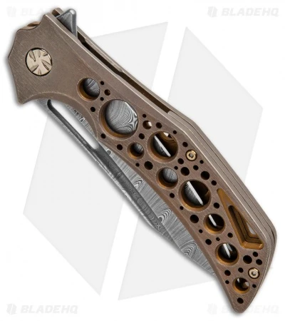 Olamic Cutlery Swish Frame Lock Knife Kinetic Acid Rain Bronze (3.75" Damasteel) 2 Olamic Cutlery Swish Frame Lock Knife Kinetic Acid Rain Bronze (3.75" Damasteel) - Image 2