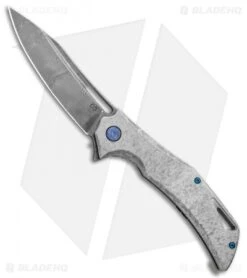 Olamic Cutlery Swish Frame Lock Knife Frosty Gray Ti (3.75" Damasteel)