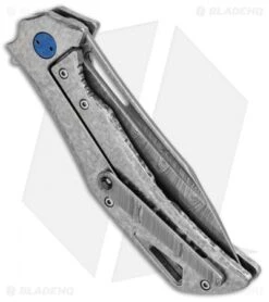 Olamic Cutlery Swish Frame Lock Knife Frosty W/Mammoth Inlay (3.75" Damasteel) -Blade Vault Olamic Cutlery Swish FL Frosty Mammoth Inlay Damasteel BHQ 96356 jr side