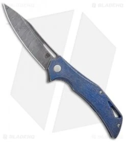 Olamic Cutlery Swish Frame Lock Knife Kinetic Blue Ti (3.75" Damasteel)