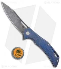 Olamic Cutlery Swish Frame Lock Knife Kinetic Blue Ti (3.75" Damasteel) -Blade Vault Olamic Cutlery Swish FL Kinetic Blue Ti Damasteel BHQ 96351 jr bottlecap