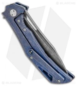 Olamic Cutlery Swish Frame Lock Knife Kinetic Blue Ti (3.75" Damasteel) -Blade Vault Olamic Cutlery Swish FL Kinetic Blue Ti Damasteel BHQ 96351 jr side