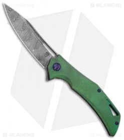 Olamic Cutlery Swish Frame Lock Knife Kinetic Green Ti (3.75" Damasteel)