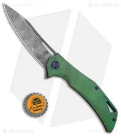 Olamic Cutlery Swish Frame Lock Knife Kinetic Green Ti (3.75" Damasteel) -Blade Vault Olamic Cutlery Swish FL Kinetic Green Ti Damasteel BHQ 96350 jr bottlecap