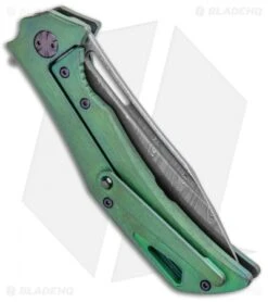 Olamic Cutlery Swish Frame Lock Knife Kinetic Green Ti (3.75" Damasteel) -Blade Vault Olamic Cutlery Swish FL Kinetic Green Ti Damasteel BHQ 96350 jr side