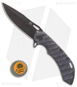 Olamic Wayfarer 247 Frame Lock Knife Bluewash Scalloped Ti (3.5" Black SW) -Blade Vault Olamic Cutlery Wayfarer 247 Bluewash Scalloped Ti Acid Wash BHQ 86674 er bottlecap