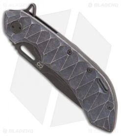 Olamic Wayfarer 247 Frame Lock Knife Bluewash Scalloped Ti (3.5" Black SW) -Blade Vault Olamic Cutlery Wayfarer 247 Bluewash Scalloped Ti Acid Wash BHQ 86674 er spine