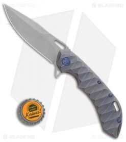 Olamic Wayfarer 247 Frame Lock Knife Bluewash Scallop Ti (3.5" Stonewash) -Blade Vault Olamic Cutlery Wayfarer 247 Bluewash Ti Scallop SW BHQ 86644 er bottlecap