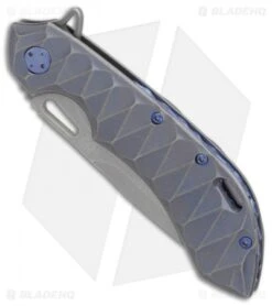 Olamic Wayfarer 247 Frame Lock Knife Bluewash Scallop Ti (3.5" Stonewash) -Blade Vault Olamic Cutlery Wayfarer 247 Bluewash Ti Scallop SW BHQ 86644 er spine