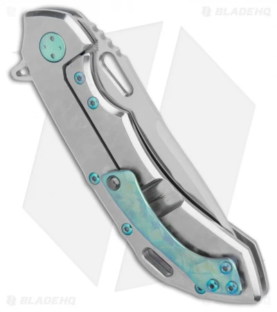 Olamic Wayfarer 247 Tanto Jeweled Ti W/ Green Coral Inlay (3.5" Satin) 2 Olamic Wayfarer 247 Tanto Jeweled Ti W/ Green Coral Inlay (3.5" Satin) - Image 2