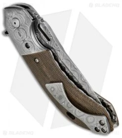 Olamic Cutlery Wayfarer Compact Flipper Knife Green Micarta/HCVD (3.5" Damascus) -Blade Vault Olamic Cutlery Wayfarer Compact Green Micarta HCVD Damascus WC331 BHQ 71430 jr side