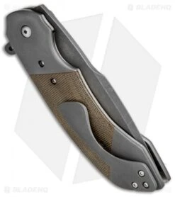 Olamic Cutlery Wayfarer Flipper Knife Micarta/Darkblast Ti (4" Acidwash) W1056 -Blade Vault Olamic Cutlery Wayfarer Micarta Darkblast Ti Acidwash W1056 BHQ 71432 jr side