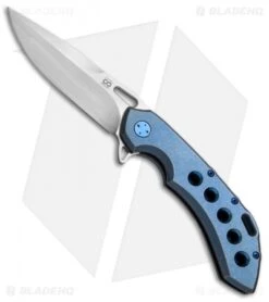 Olamic Wayfarer 247 Frame Lock Knife Blue SW Ti Holes (3.5" M390 Satin)