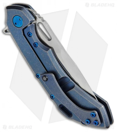 Olamic Wayfarer 247 Frame Lock Knife Blue SW Ti Holes (3.5" M390 Satin) 3 Olamic Wayfarer 247 Frame Lock Knife Blue SW Ti Holes (3.5" M390 Satin) - Image 3